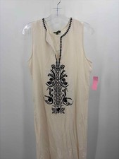 Pre-Owned For Cynthia Ivory Size Medium Embroidered Shift Maxi Sleeveless Dress