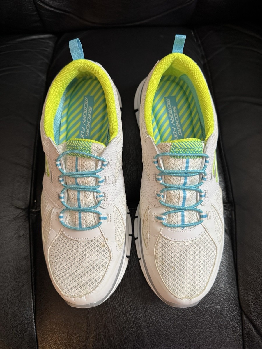 アクア Women's Skechers Glider Lynx, White W/Aqua/Lime. US Sz 9M Gently