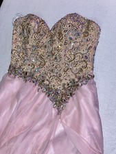 Mac Duggal Women's Pink Diamond Stones Prom Dress Evening Gown 60inches Sz 4