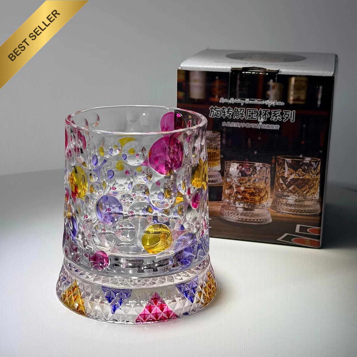 Rotating Whiskey Glass with Detachable Base, 270Ml Crystal Whisky Tumbler, Vinta