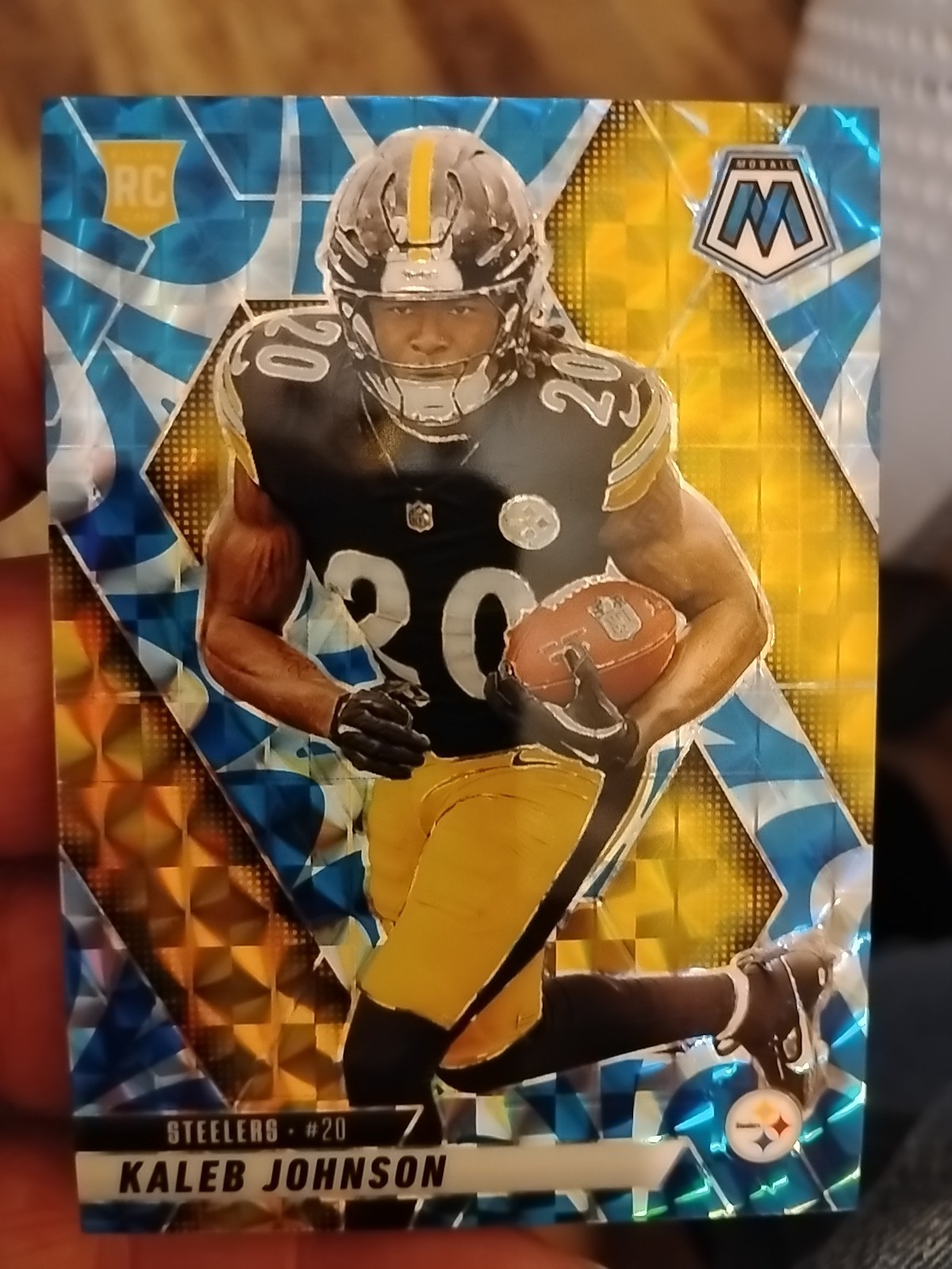 2025 Panini Mosaic Kaleb Johnson Reactive Blue Prizm #315 Pittsburgh Steelers RC