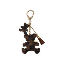 Checkered Bear - Bling Crystal - Bag Charm Chain Keychain - 5.5" Long