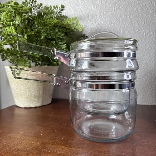 Vintage Pyrex Flame-Ware Glass Double Boiler 6763-U With Lid 7793-C