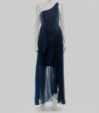 Taylor Women's Blue Asymmetric One-Shoulder Pleated Organza Gown Dress Size 8