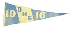 Antique 1916 DHS High School Sewn Letter 35 Inch Pennant Blue & White Color Old