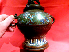 VERY NICE LATE 19th CENTURY CHINESE BRONZE LIDDED & CLOISONNE CENSER.