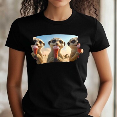 Meerkat Eating Ice Cream Print Cotton Women's T-Shirt Size S to 3XL