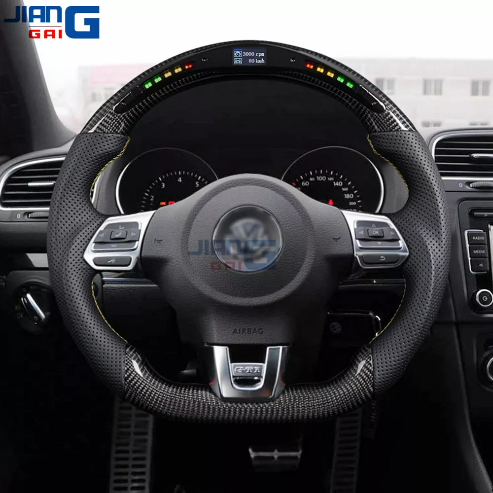 Carbon Fiber Flat Sport LED Steering Wheel Fit 2008 2014 VW MK6 GTI 6R
