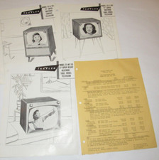 VINTAGE 1957 'TRAVLER' TELEVISION DEALER SPEC SHEETS! CONSOLE/TABLE! TV! PRICES!