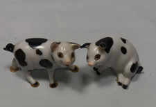 TWO 2 Vintage 2" Ceramic BLACK WHITE BABY PIGS Piglets w/Spots GREAT FACES