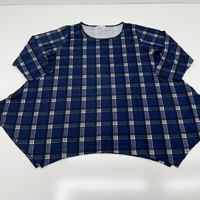 Belaroi Blue Black Plaid 3/4 Sleeve Tunic Shirt Women s Plus Size 5XL NEW