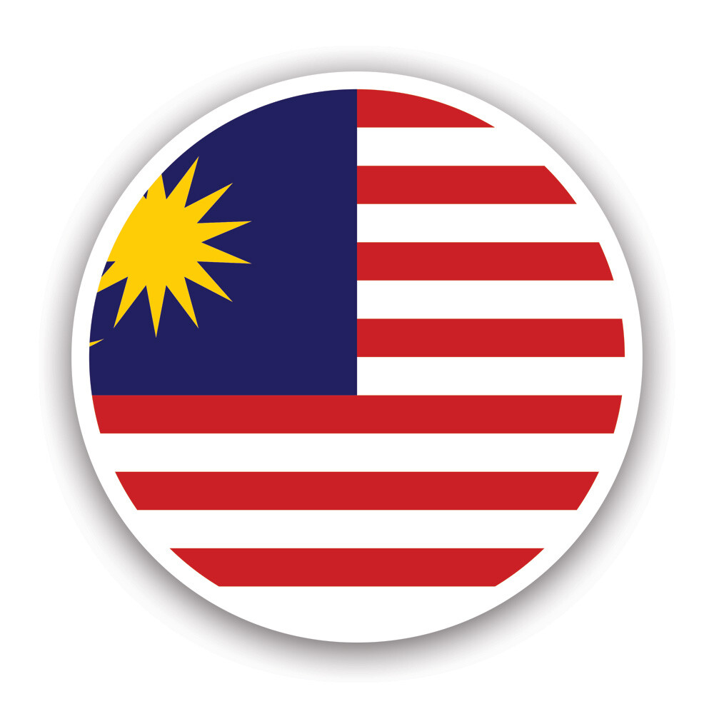 Round Malaysian Flag Sticker Decal Weatherproof malaysia mys