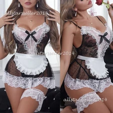 Womens Sexy Lingerie Set Lace Clubwear French Maid Costume Cosplay Fancy Dress