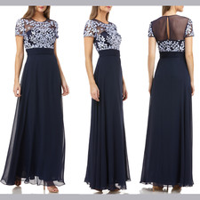 NEW 298 JS Collections Embroidered Illusion Bodice Gown Blue SZ 2 E968