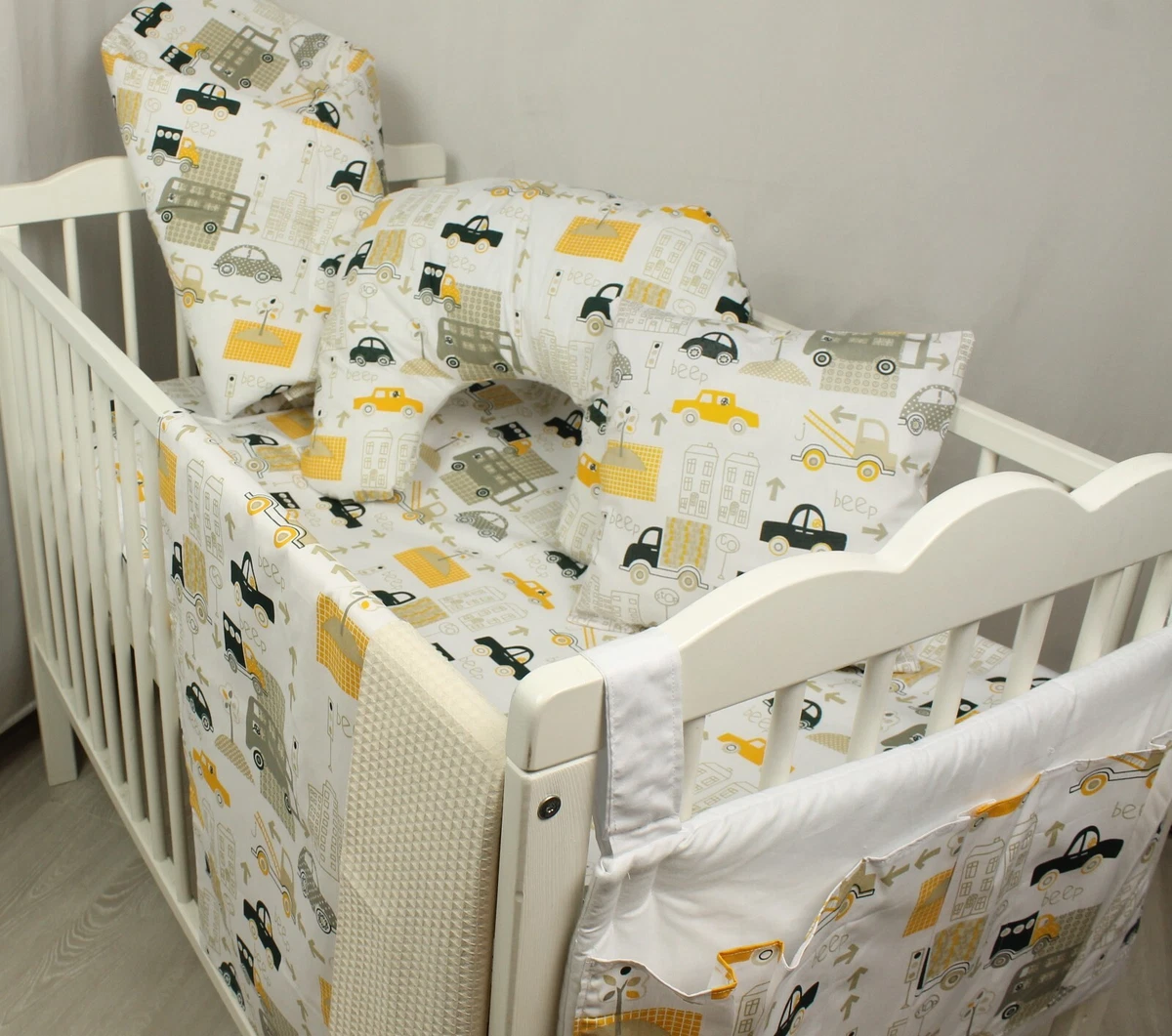 10 pc BEDDING SET for cot bed NURSERY yellow cars boy large set duvet quilt