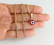 18K Yellow Gold Filled Red Evil Eye Pendant Necklace Good Luck - P119-1