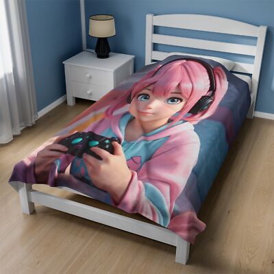 Lil pinky gaming before bed Velveteen Plush Blanket
