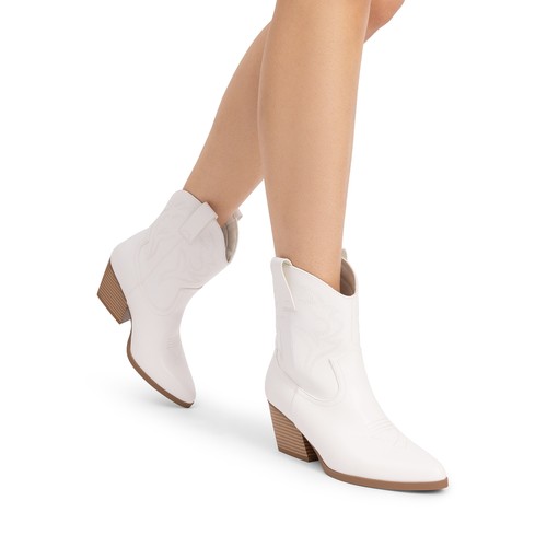 Women Cowboy Cowgirl Boots Western Boots Low Chunky Heel Pointed Toe Booties - Picture 32 of 32