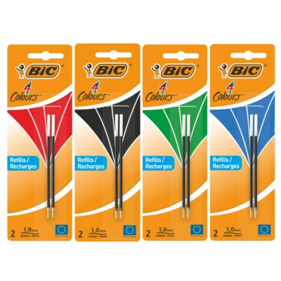 4x BiC® Kugelschreibermine 4 COLOURS Ersatzmine 2 Stück schwarz rot blau grün