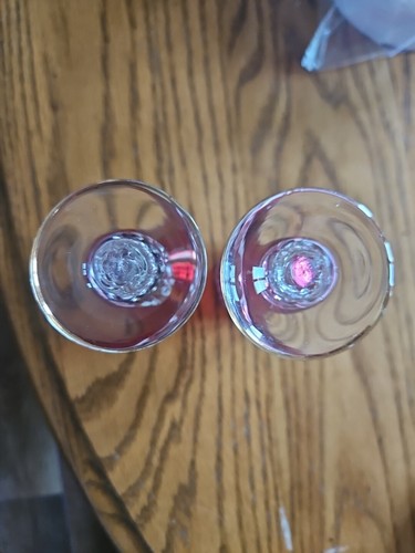 Cut To Clear Vintage Red Cordial Cranberry Glasses Set Of 2 Bohemian 50s - Picture 11 of 11