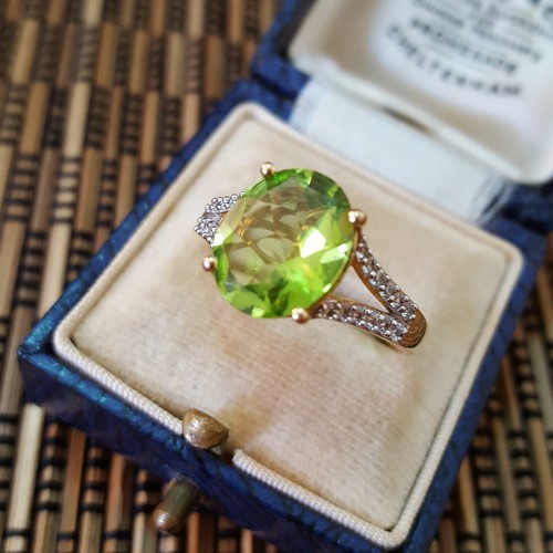 925 Sterling Silver Ring, Genuine Peridot And Topaz Gemstones, Size R.5 US 8.75 - Picture 6 of 8