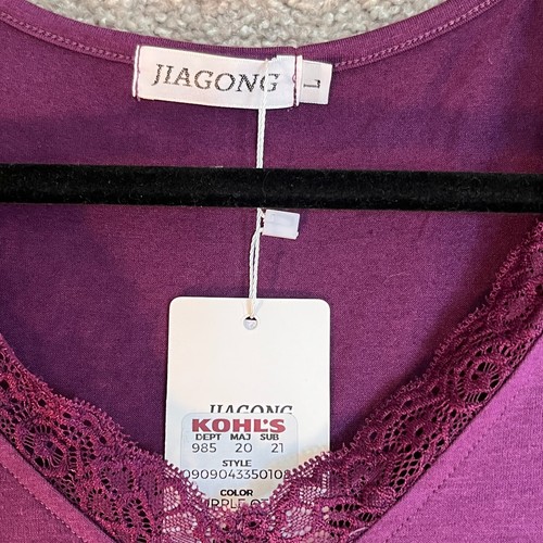Women's L Top Purple Lace Trim Embellishment Short Sleeve Casual Dressy Summer - Picture 3 of 10