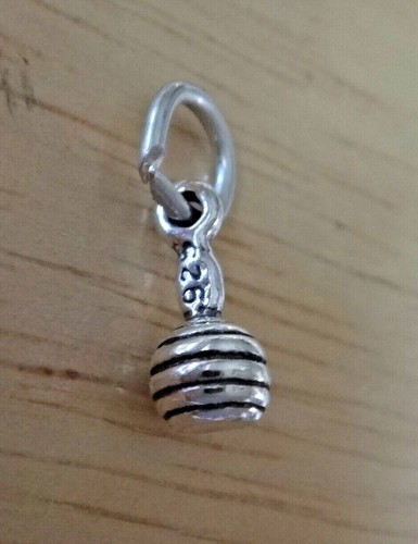 Sterling Silver 3D Tiny 10x5mm Baby Rattle Maraca Charm - Picture 3 of 3