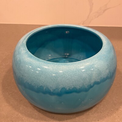 Jenkins Ceramics Art Pottery D-10-7 USA Blue Drip Bowl Round Planter MCM