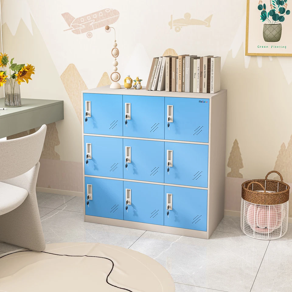金属员工储物柜带钥匙9门学校储物柜适用于家庭办公室 — 第 3/4 张图片