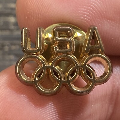 U.S.A. Gold Tone Olympics Rings Lapel Pin Hat Jacket Vest EUC K485