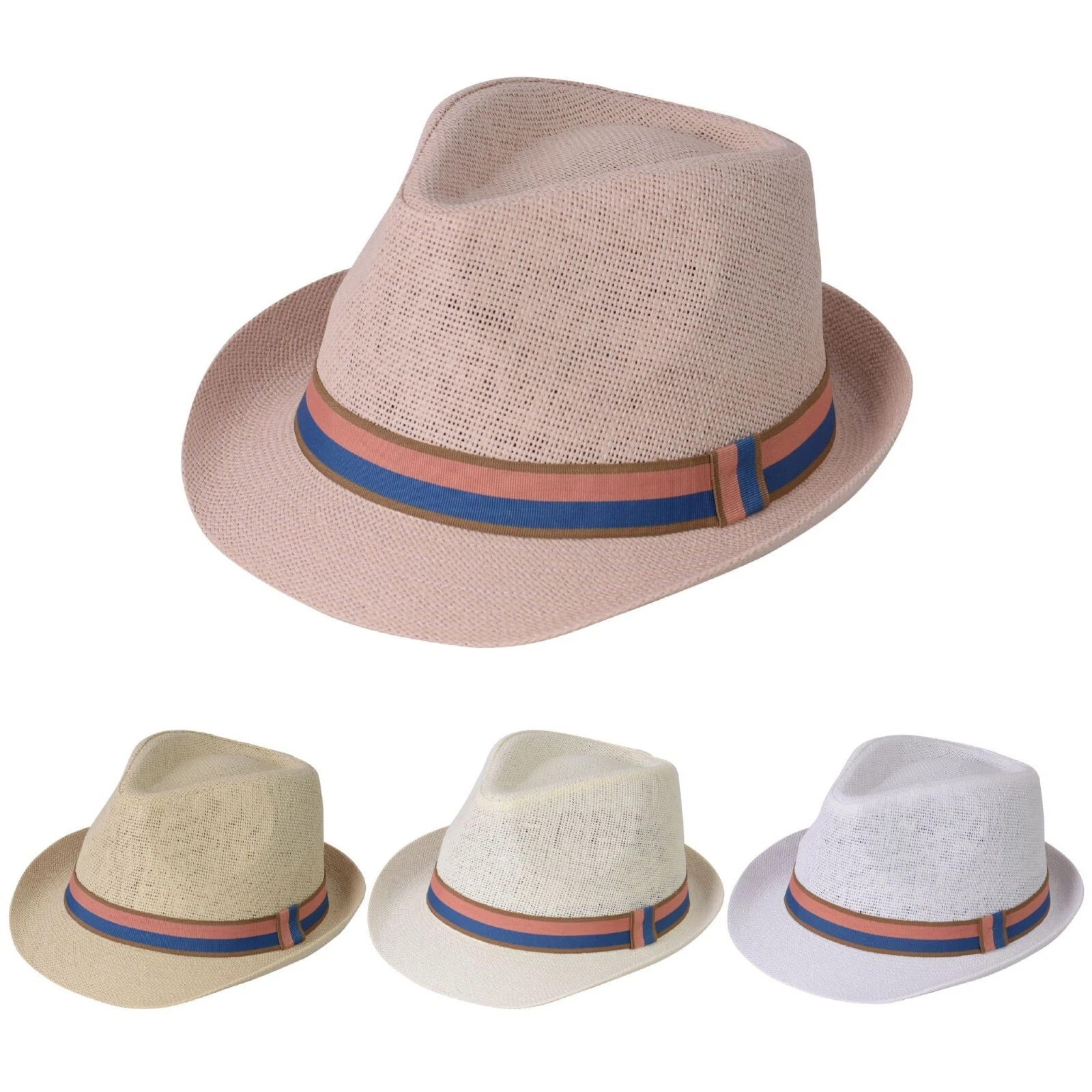 Mens Straw Trilby Sun Hat Gents Wide Brim Fedora U.V Summer Holiday 5 Sizes