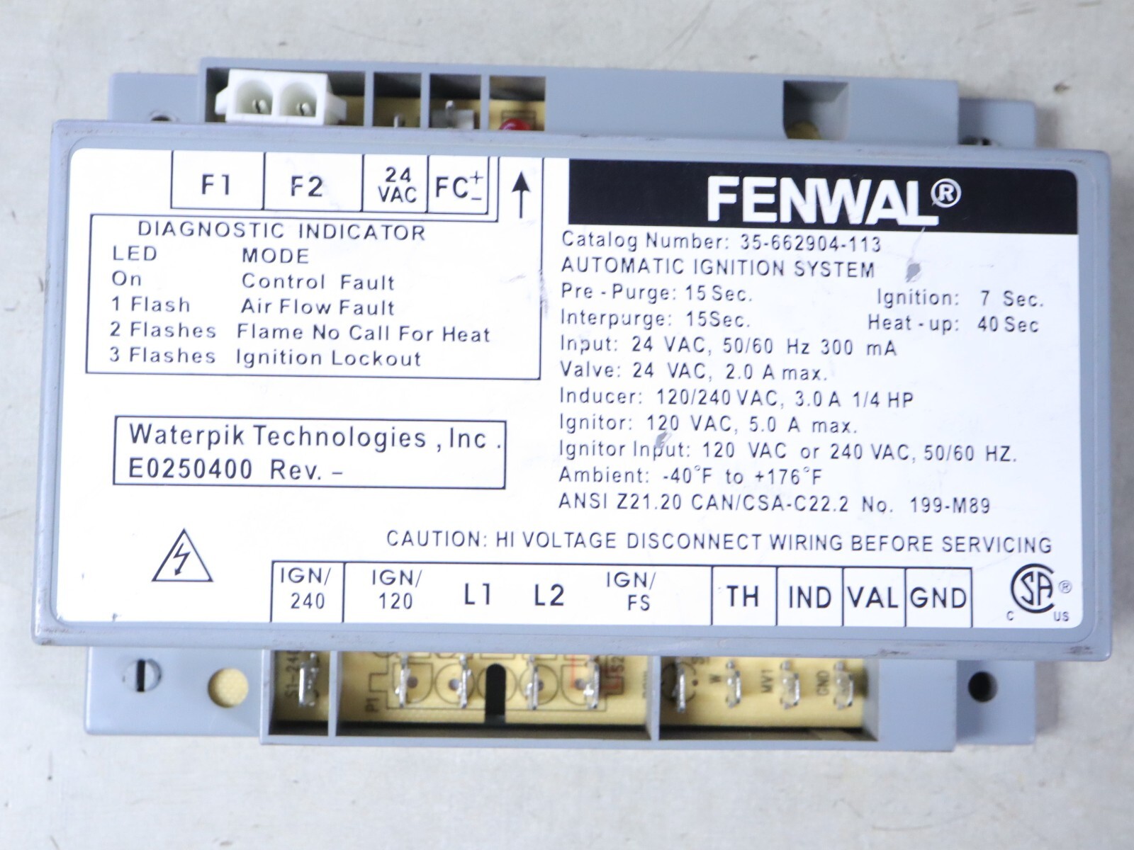 Módulo de control de encendido automático FENWAL 35-662904-113 E0250400