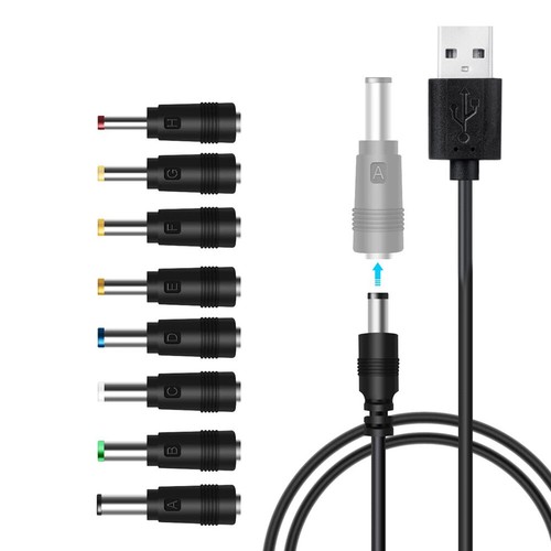 USB to DC 5V Power Cord, Universal DC 5.5x2.1mm Cable with 8/11/12 Connectors - 第 7/11 張圖片