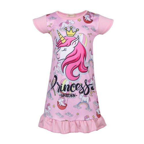 Unicorn Printed Toddler Girls Rainbow Nightshirt Nightie Princess Night Dresses - Picture 6 of 7