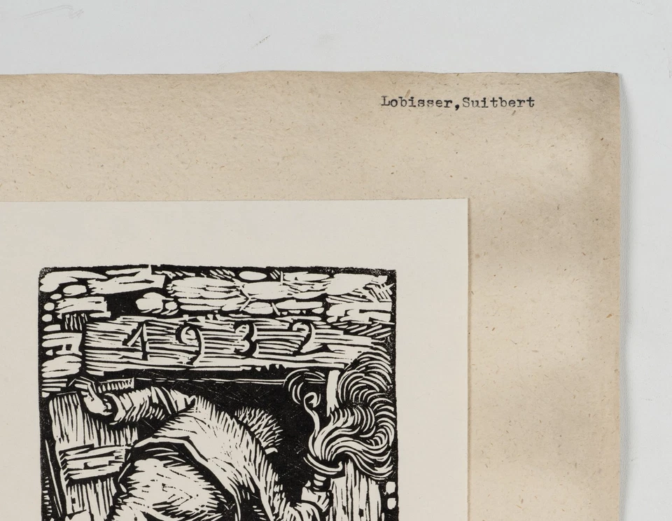 S. LOBISSER (1878-1943), Neujahrsgruß 1932 mit Holzhütte,  1932, Holzschnitt - Bild 4 von 4