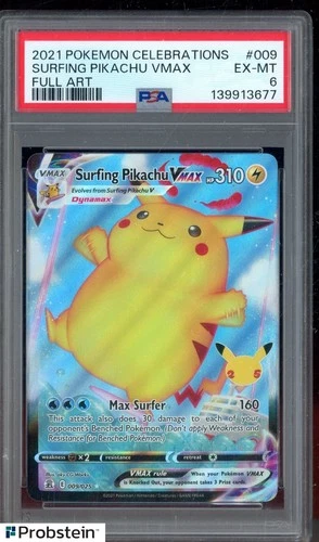 2021 Pokemon Celebrations Full Art #009 Surfing Pikachu VMax PSA 6 EX-MT