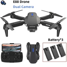 E88 RC Drone With HD Dual Camera WiFi FPV Foldable Quadcopter  with Battery*3