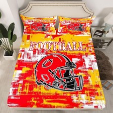 Football Bed Sheets Set 16" Deep Pocket Boys Girls Rugby Sports Fitted Sheet ...