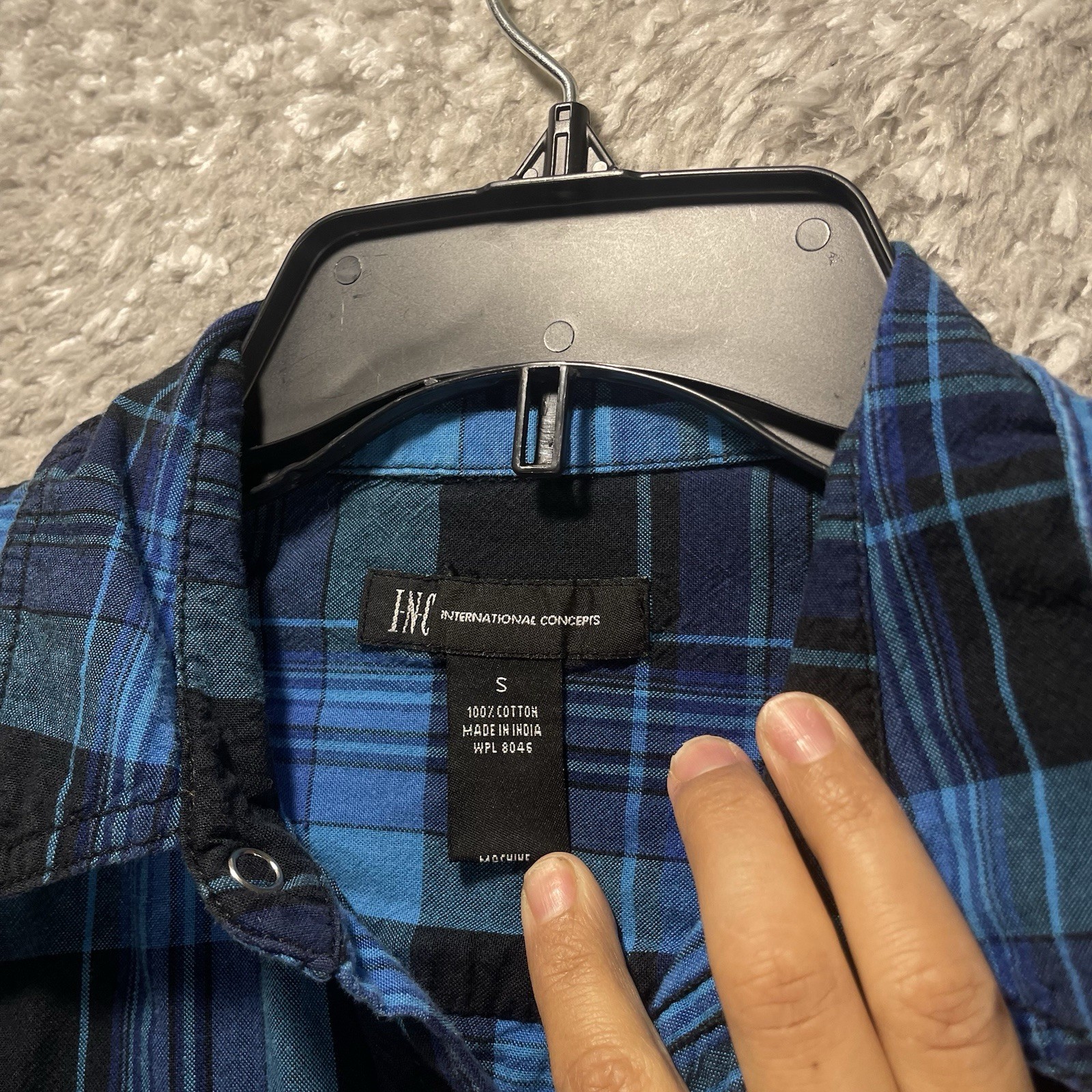 I.N.C International Concepts Snap Front Long Sleeve Western Plaid Shirt Small