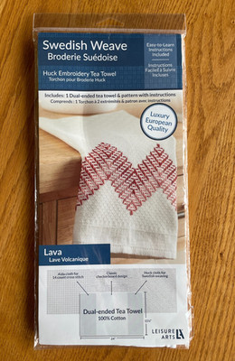 Swedish Weave Huck Embroidery Tea Towel Kit, Lava Red 24''x15.5'' Leisure Arts NEW