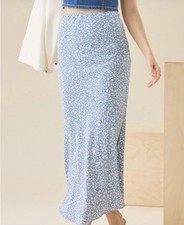 Altar'd State Blue/White Floral Midi A-Line Skirt w/ Slit Medium NWOT
