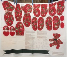 Flowers & Holly Stuffed Christmas Teddy Bear Cut & Sew Fabric Panel VIP Cranston