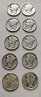 Mercury Dimes Lot Of 10 90% Silver 1 Face 1935- 1945 Various Dates And Mints #23