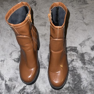 Madden Women's Size 8.5 Cognac Brown Mid-Calf Four-Inch Platform Rain Boots