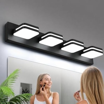360° Rotate LED Bathroom Vanity Light Fixtures, 1600LM Acrylic Matte Black Vanit