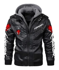 Men's Samurai Cyberpunk 2077 Halloween Costume Black  Biker Leather Jacket