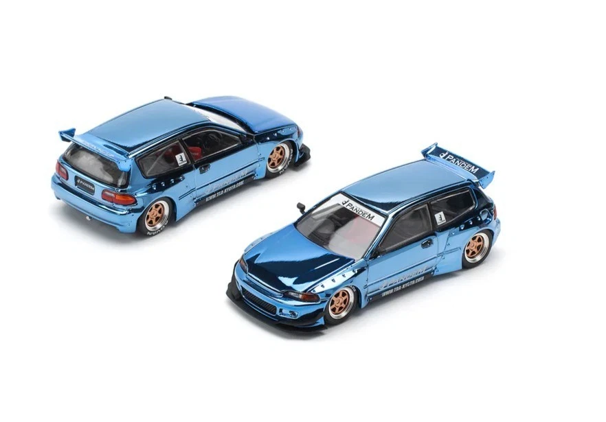 Pop Race 1:64 Honda Civic EG6 Pandem v1.5 Blue Chrome Diecast Model Car PR640206 - Image 3 of 4