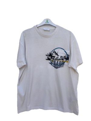 Prada Milano T-Shirt L White Graphic Embroidered City Scene Pocket Design #64