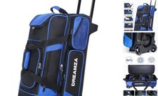 3 Ball Bowling Bags with Wheels  Shoe Pocket, Premium Bowling Ball Bag 3 Blue