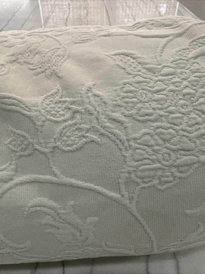 Pottery Barn Matelasse Floral Cotton Bolster Pillow 10” X 27” Blue Green - Image 3 of 4